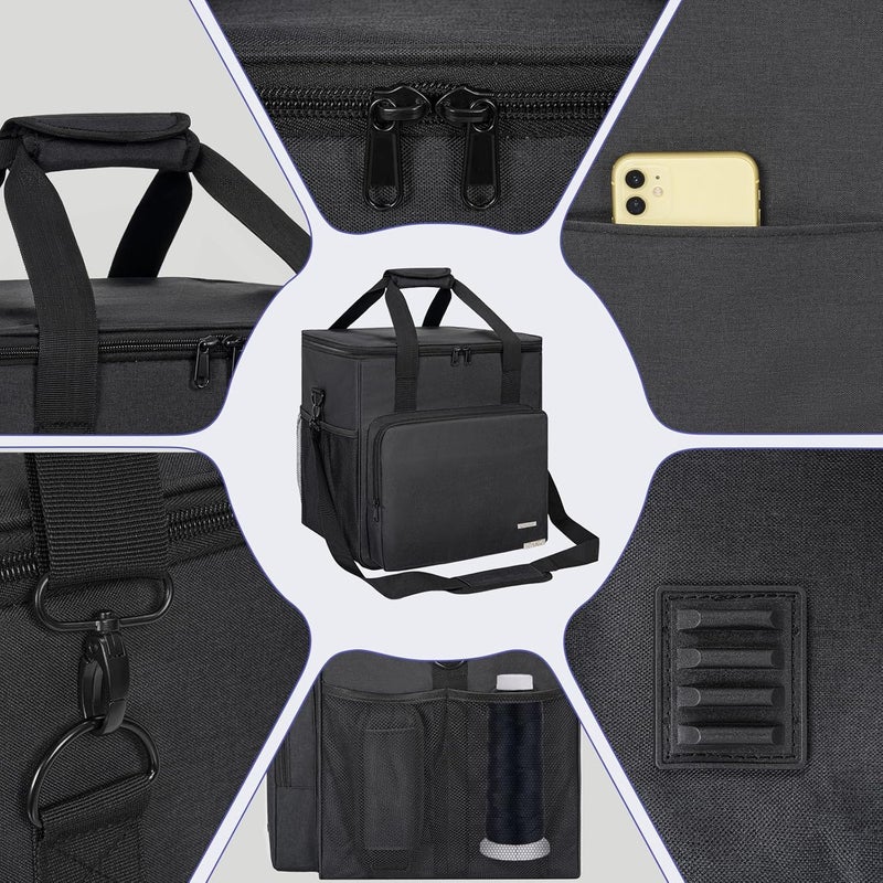 GMAK Serger Carrying Case, Universal Serger Storage Bag with Base Padding Pad, Storage Pockets, Travel Case with Shoulder Strap for Most Standard Overlock Sewing Machines and Accessories, Black - Image 2